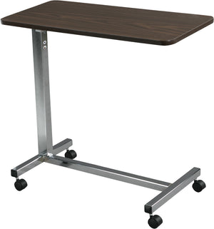 Drive Medical Non Tilt Top Overbed Table - Walnut Top, Silver Vein Base and Mast