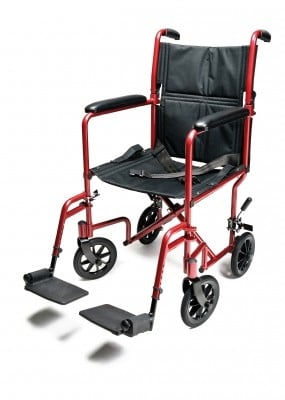 EJ782-1 Lightweight Aluminum Transport Chair, 19", Red