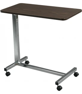 Drive Medical Non Tilt Top Overbed Table - Walnut Top, Silver Vein Base and Mast 