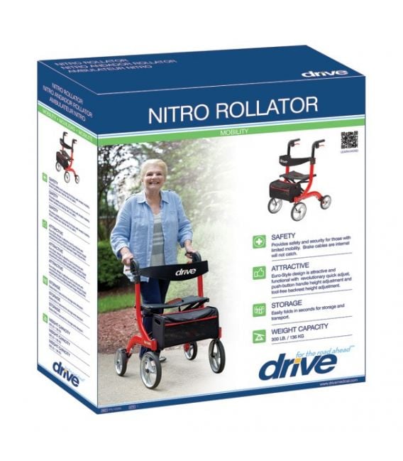 Nitro Euro-Style Aluminum 4 Wheel Walker Rollator by Drive Medical