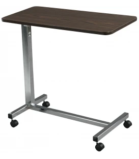Non Tilt Top Overbed Table w/Walnut Top, Chrome Base & Mast - Drive