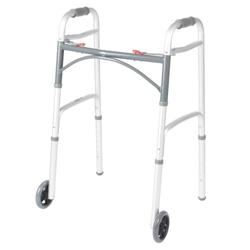 Deluxe Two Button Folding Walker with 5" Wheels