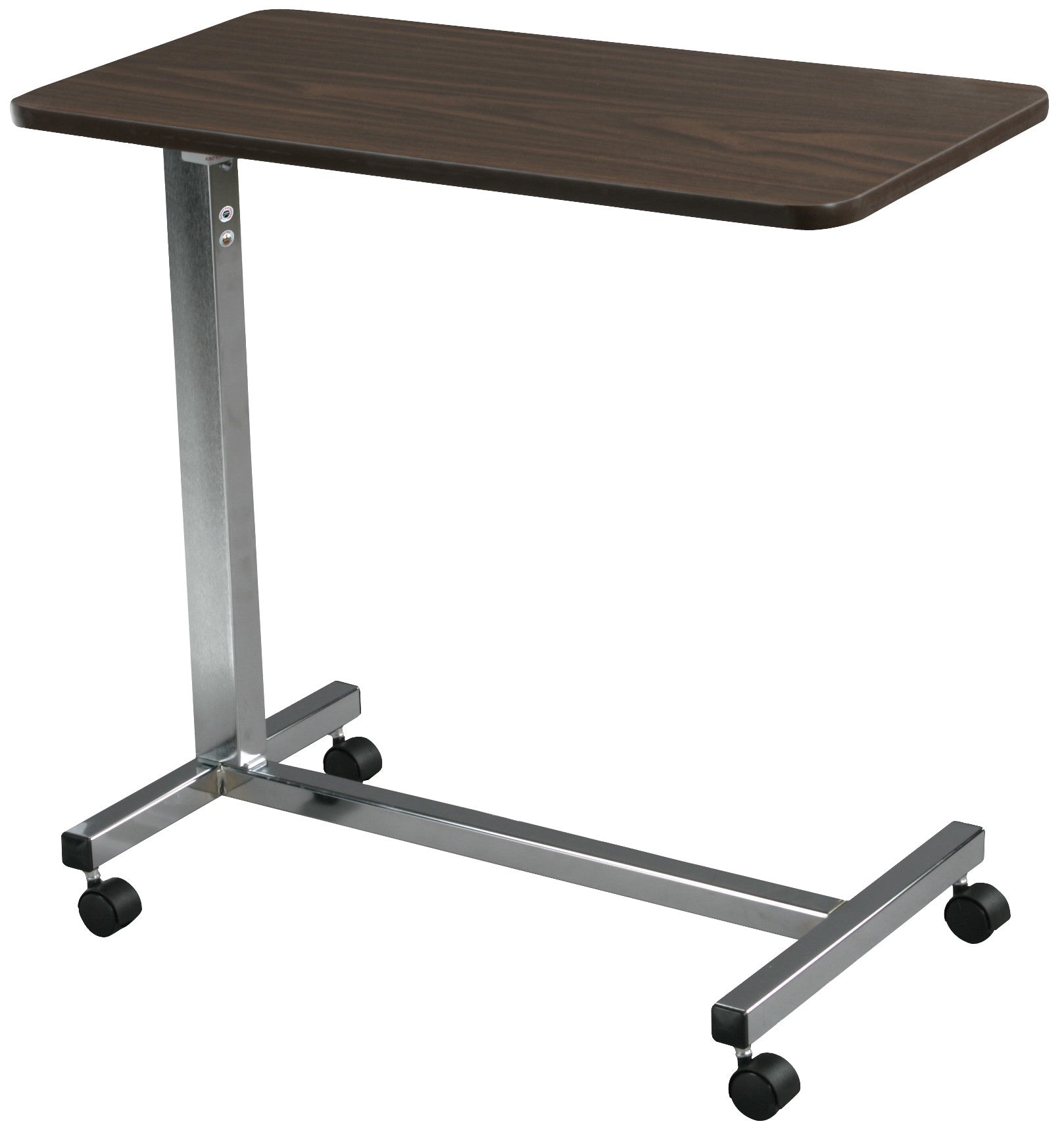 Non Tilt Top Overbed Table w/Walnut Top, Chrome Base & Mast - Drive